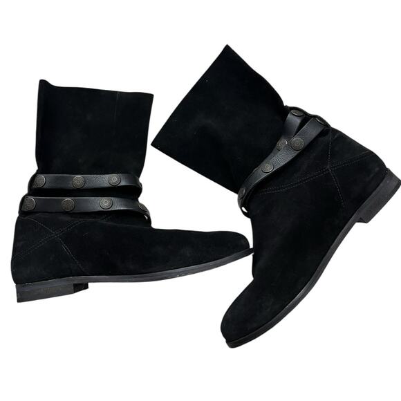 Free People Hayden Suede Pull On Ankle Boots 37 6.5 Black Boho Bohemian - Picture 1 of 12